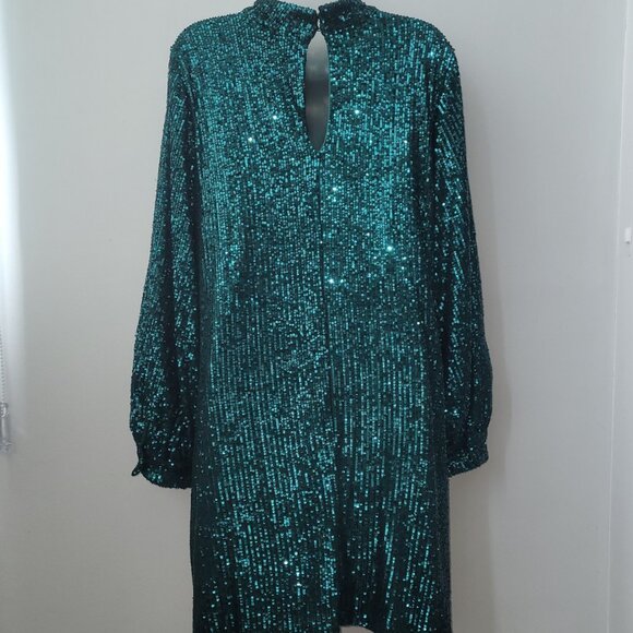 Eloquii Mock Neck Sequin Dress with Puff Sleeves Size 16 (NWT) - Picture 3 of 11